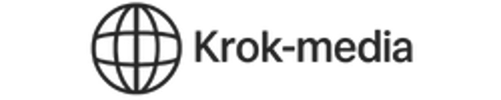 Schwarz-graues Krok-media Logo mit einer stilisierten Weltkugel links neben dem Text.
