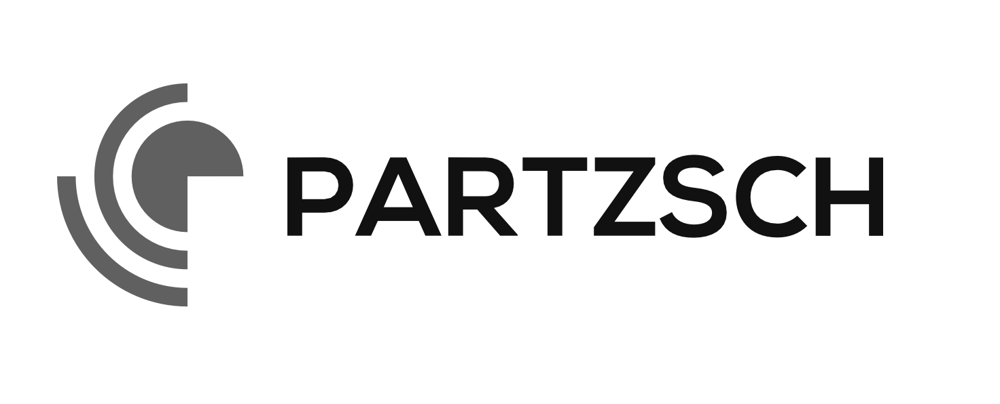 Graues Logo mit einem stilisierten Kreis und drei gebogenen Linien, daneben der schwarze Text "PARTZSCH".