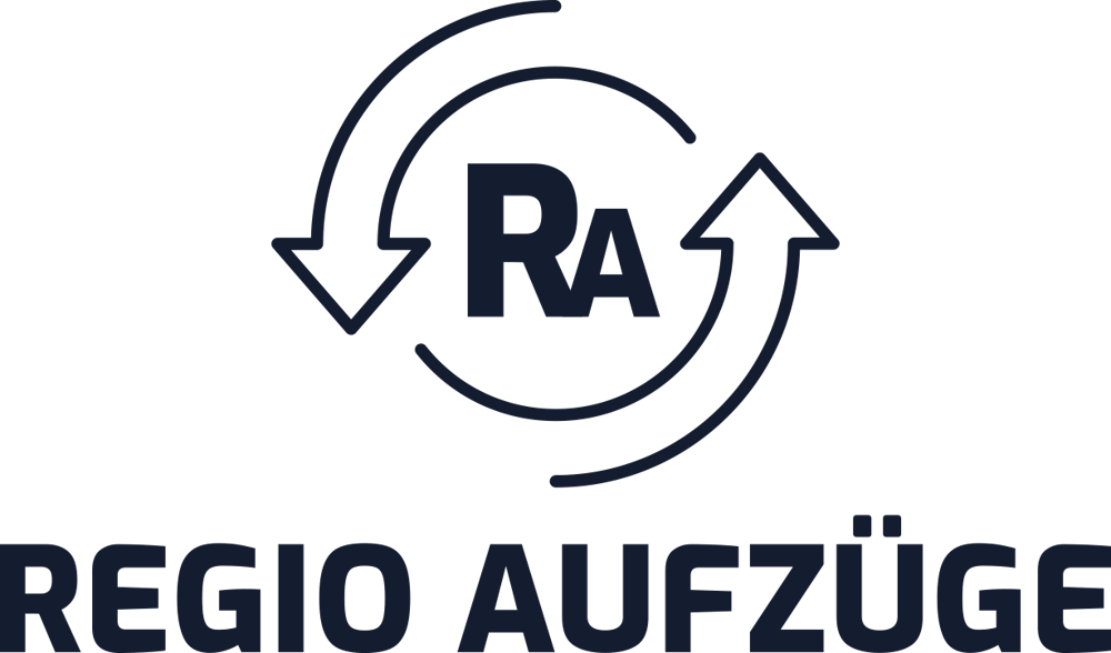 Logo Regio Aufzüge: "RA" in einem kreisförmigen Pfeil, darunter "REGIO AUFZÜGE".