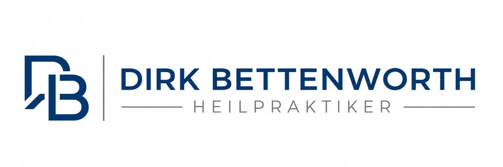 Logo von Dirk Bettenworth Heilpraktiker mit blauem DB-Symbol und dunkler Schrift auf weißem Hintergrund.