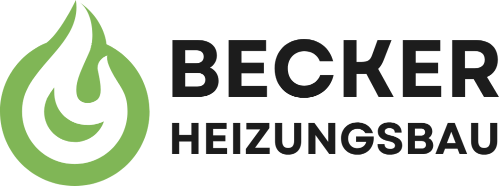 Logo von Becker Heizungsbau mit einer grünen Flamme links und schwarzem Text "BECKER HEIZUNGSBAU".