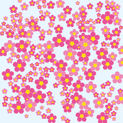 Illustration blühender rosa Kirschblüten vor hellblauem Himmel