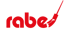 Rabe-Logo in Rot auf dunkelgrünem Hintergrund, wobei das "e" stilisiert ist, um einen Besen darzustellen.