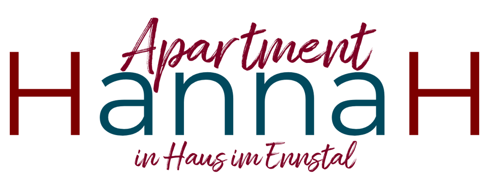 Text in Rot, Türkis und Dunkelrot: „Apartment Hannah“ 