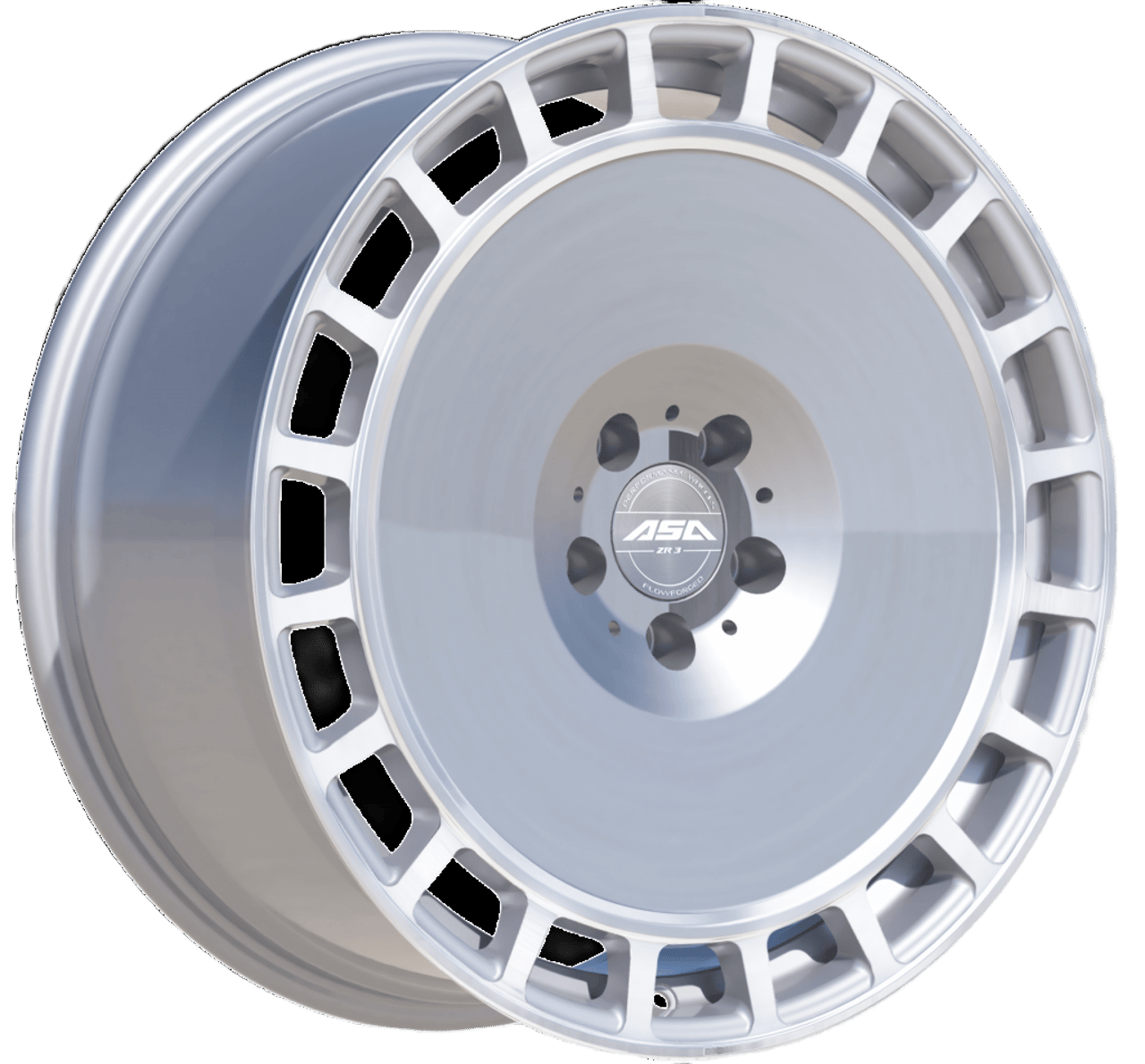 Silberne ASA Performance Felge mit Mehrspeichendesign und ASA-Logo
