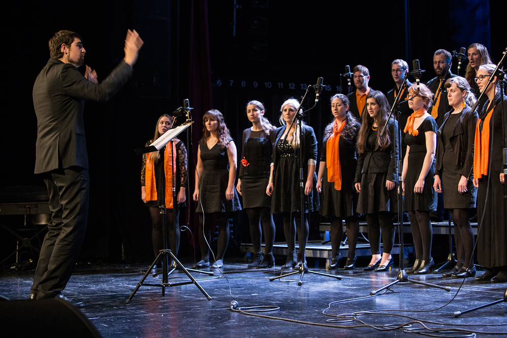 Euro-Chor Revoice! on stage at the opening concert, Voices of Spirit 2015, Graz