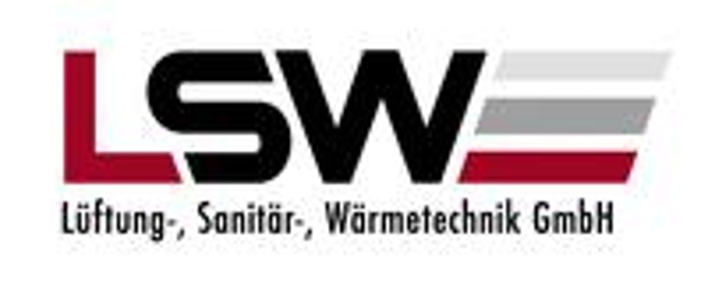 LSW Logo: L in Rot, SW in Schwarz, drei graue/rote Balken, Text "Lüftung-, Sanitär-, Wärmetechnik GmbH".