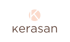 Kerasan Logo: Ein gebrochener Kreis in Beige über dem Wort "kerasan" in Braun auf grünem Hintergrund.