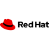 Rotes Hut-Logo mit schwarzem Band und dem Schriftzug "Red Hat" auf grünem Hintergrund.