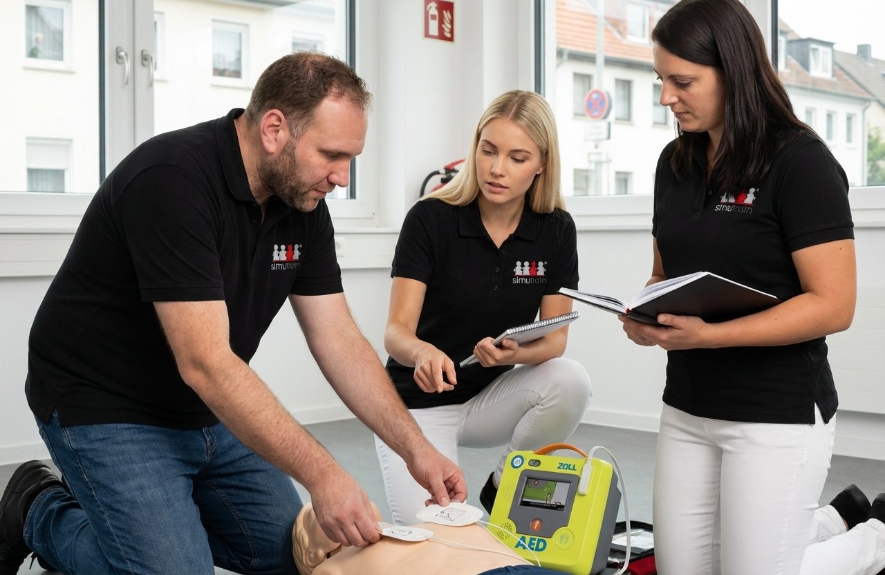Praktisches Reanimationstraining mit AED an der Übungspuppe