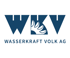 Blaues WKV-Logo mit stilisiertem Wasserrad im "K", darunter "WASSERKRAFT VOLK AG".
