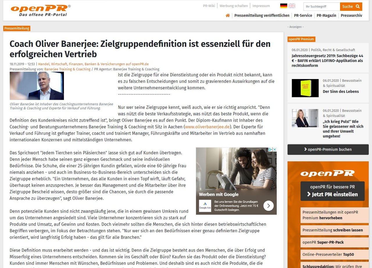 Coach Oliver Banerjee: Zielgruppendefinition ist essenziell für den erfolgreichen Vertrieb