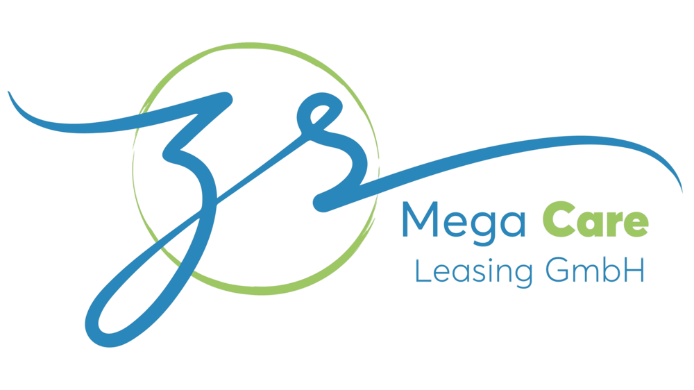 Mega Care Leasing GmbH Logo mit stilisiertem "ZS" in Blau und Grün.