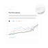 Leistungsdiagramm mit drei Linien, die steigende Trends in Schwarz, Orange und Hellblau zeigen.