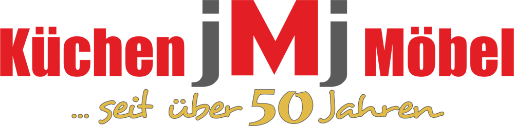 Rotes Logo mit Text "Küchen J M J Möbel" und "seit über 50 Jahren" in Gelb.