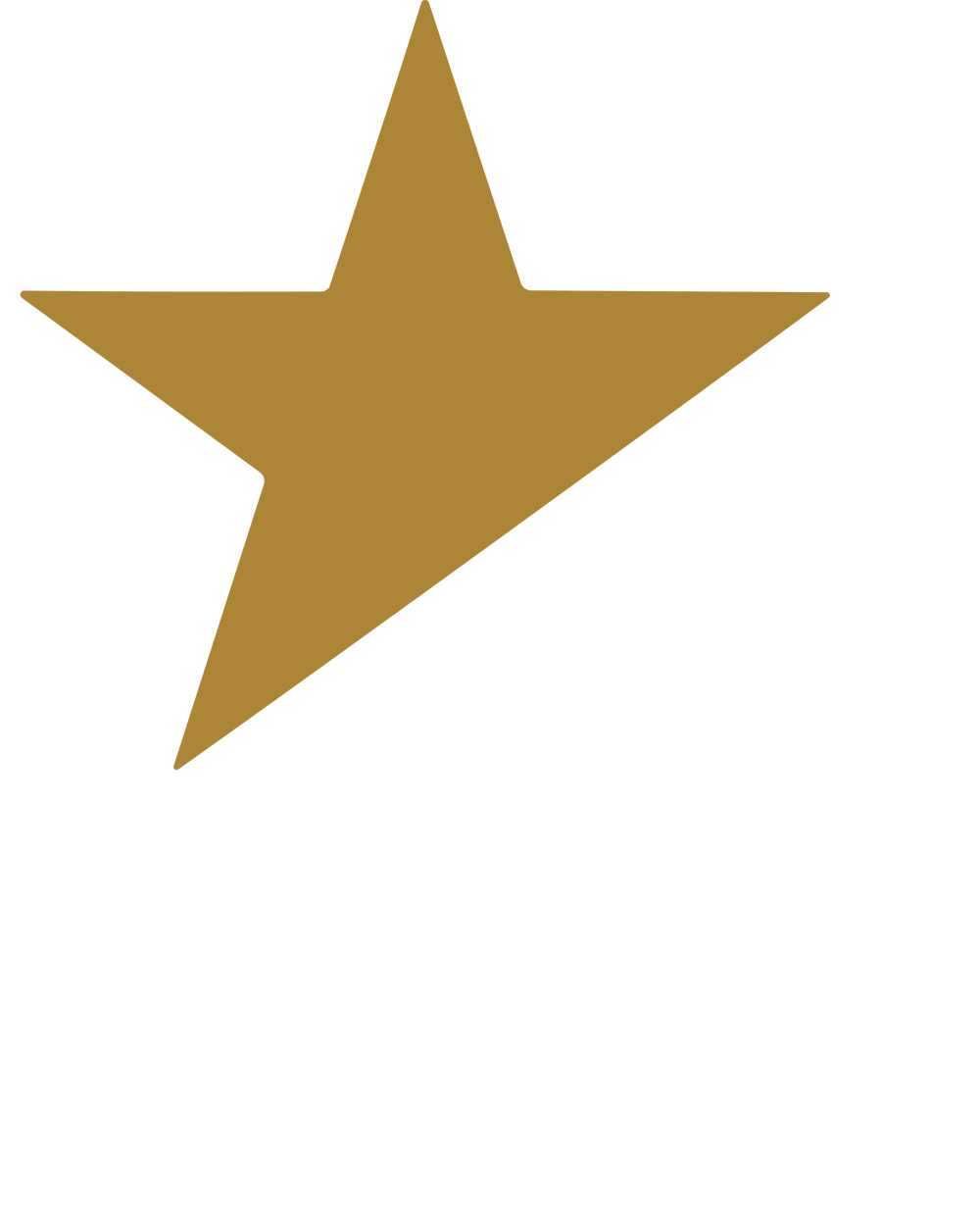 Goldener Stern über weißem Großbuchstaben A auf dunkelgrünem Hintergrund.