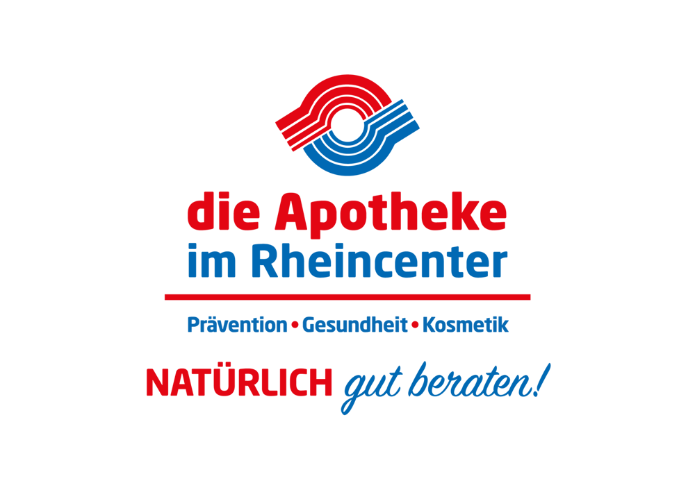 Logo „Die Apotheke im Rheincener“, darunter „Prävention • Gesundheit • Kosmetik“, „NATÜRLICH gut beraten!“
