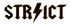 Schwarzer Schriftzug "STRICT" mit goldener Umrandung, der Blitz ersetzt das "I".