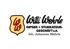 Von der Firma Willi Wehrle: Logo mit Wappen, schwarzem Firmennamen und Zusatz "Gipser + Stukkateurgeschäft e.K."