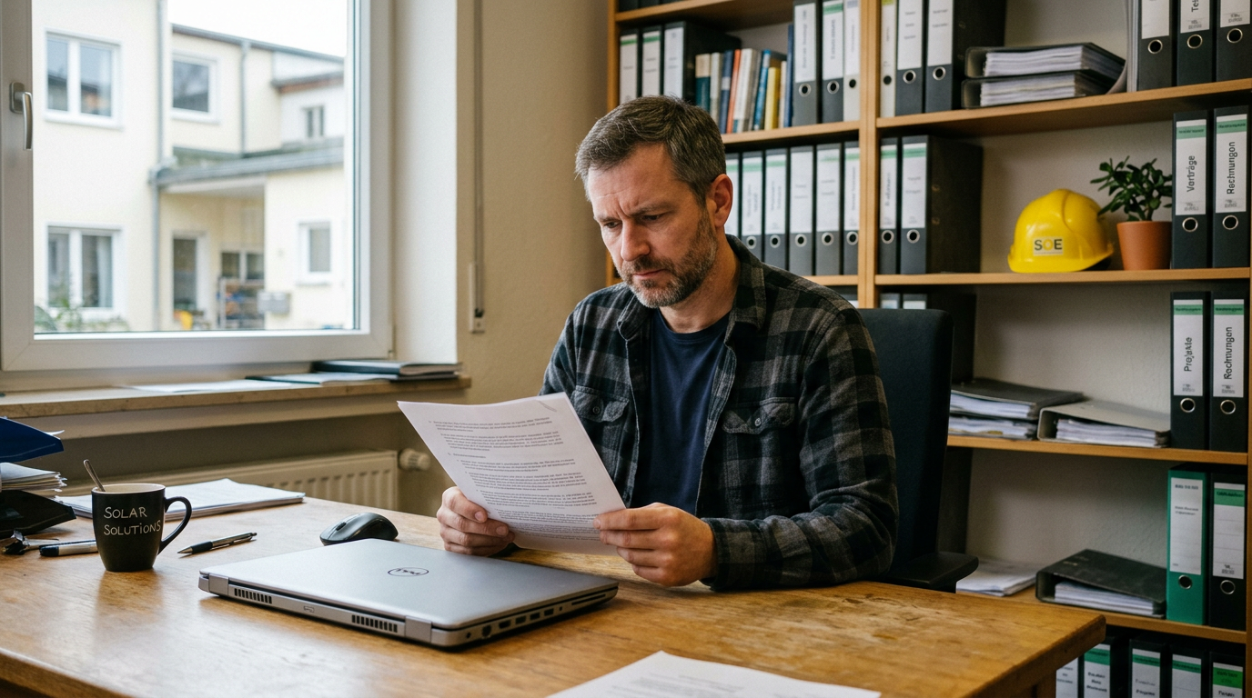 PV-Chef prüft Agenturvertrag