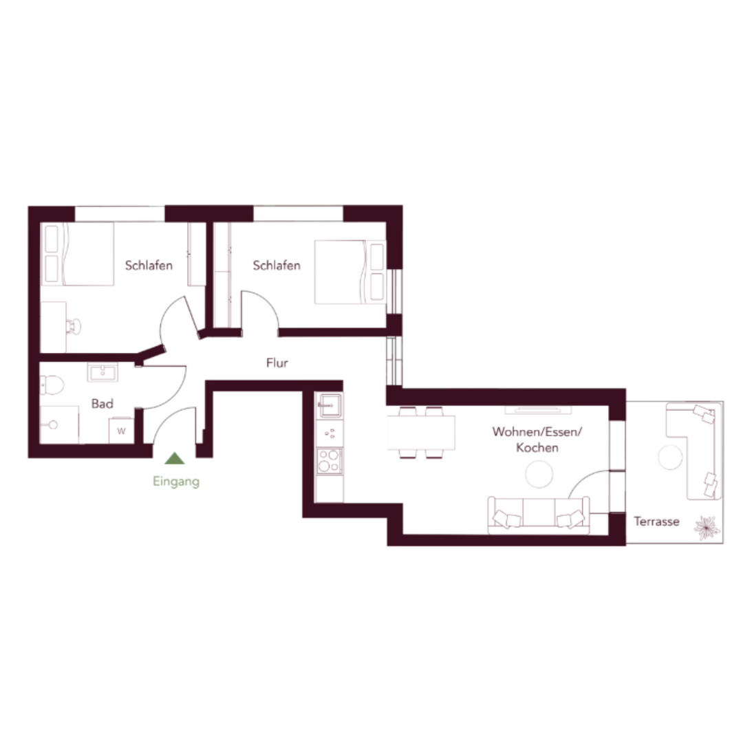Grundriss Apartment 7, 54,23 m², 1. Obergeschoss