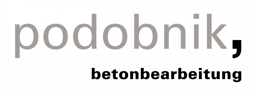 Logo mit Text "podobnik" in Grau und "betonbearbeitung" in kleinerer grauer Schrift.