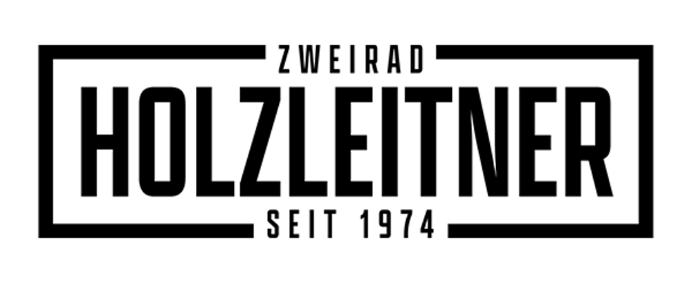 Logo mit schwarzem Text "ZWEIRAD HOLZLEITNER SEIT 1974" in einem rechteckigen Rahmen auf grünem Hintergrund.
