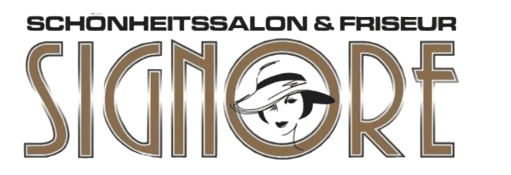 Logo "SCHÖNHEITSSALON & FRISEUR SIGNORE" mit stilisiertem Gesicht in einem Hut.