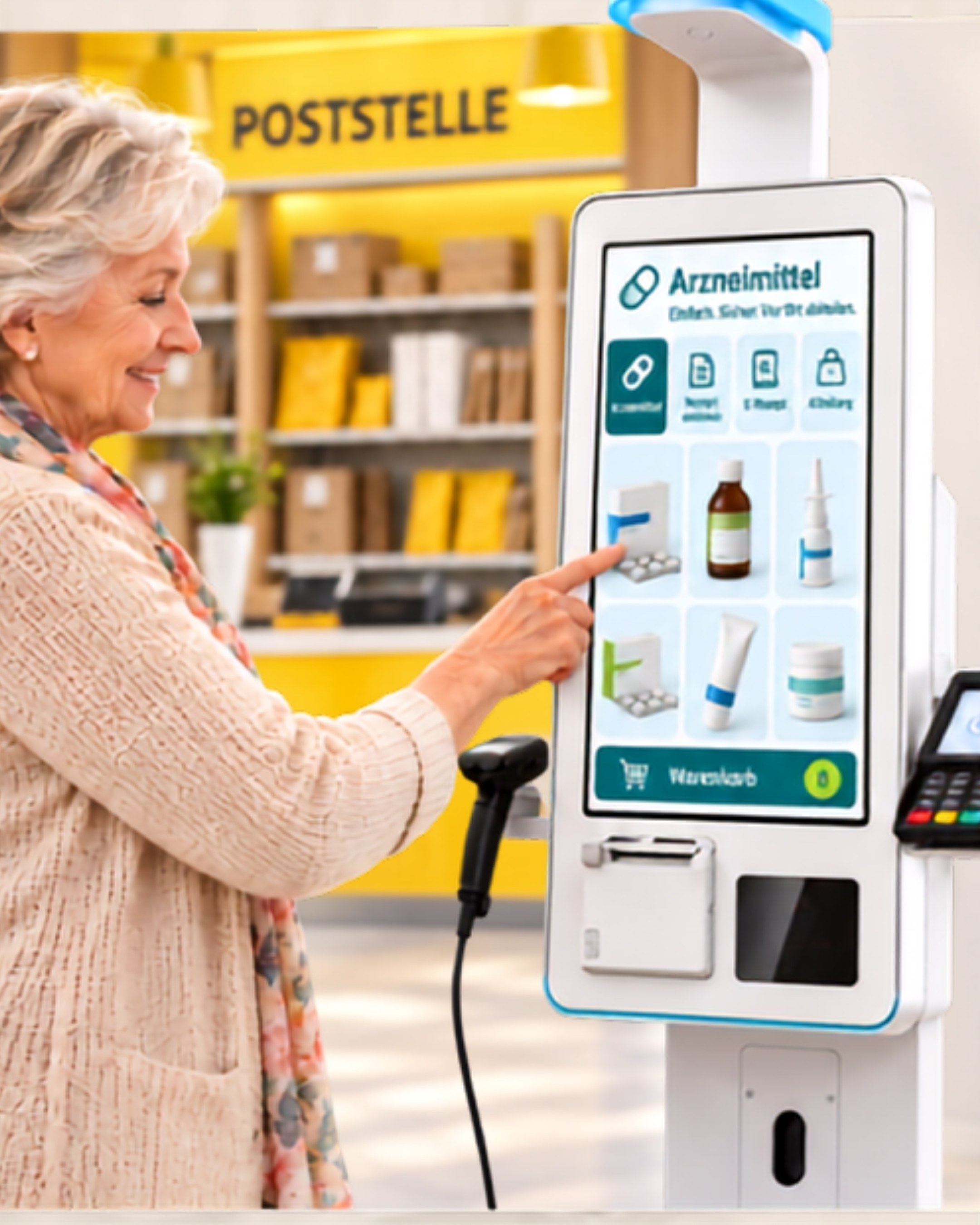Kundin bestellt am id.EXPRESS Terminal in einer Poststelle