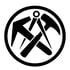 Kreisförmiges Logo mit Hammer, Spitzhacke, Zirkel und Meißel, die sich kreuzen.