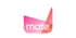 App-Symbol mit dem Wort "mate." in Weiß auf einem Hintergrund mit rosafarbenen und roten geometrischen Formen.