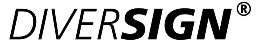 Schwarzer, kursiver Text auf weißem Hintergrund, der "DIVERSIGN®" liest.