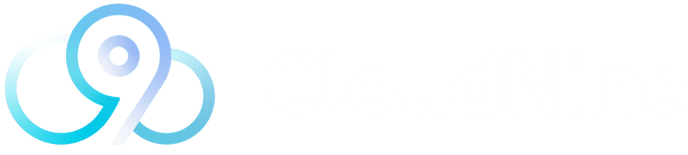 Logo von CloudNine mit blauen, ineinander verschlungenen Kreisen und dem Text "CloudNine".