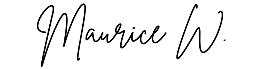 Schwarze Unterschrift in Kursivschrift auf dunkelgrünem Hintergrund, die "Maurice W." liest.