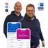 Zwei lächelnde Männer neben Smartphones, die Smart-Finanz-App-Screens zeigen, mit "IHK" und "DEFINO ZERTIFIZIERT" Logos.