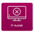 Computerbildschirm mit großem X und Text "IT-Ausfall" auf magentafarbenem Hintergrund - Katastrophenschutz-Software Notfall- und Krisenmanager (NKM®).