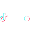 TikTok Logo: Weißer Text "TikTok" mit einer stilisierten Musiknote in Cyan, Magenta und Weiß.