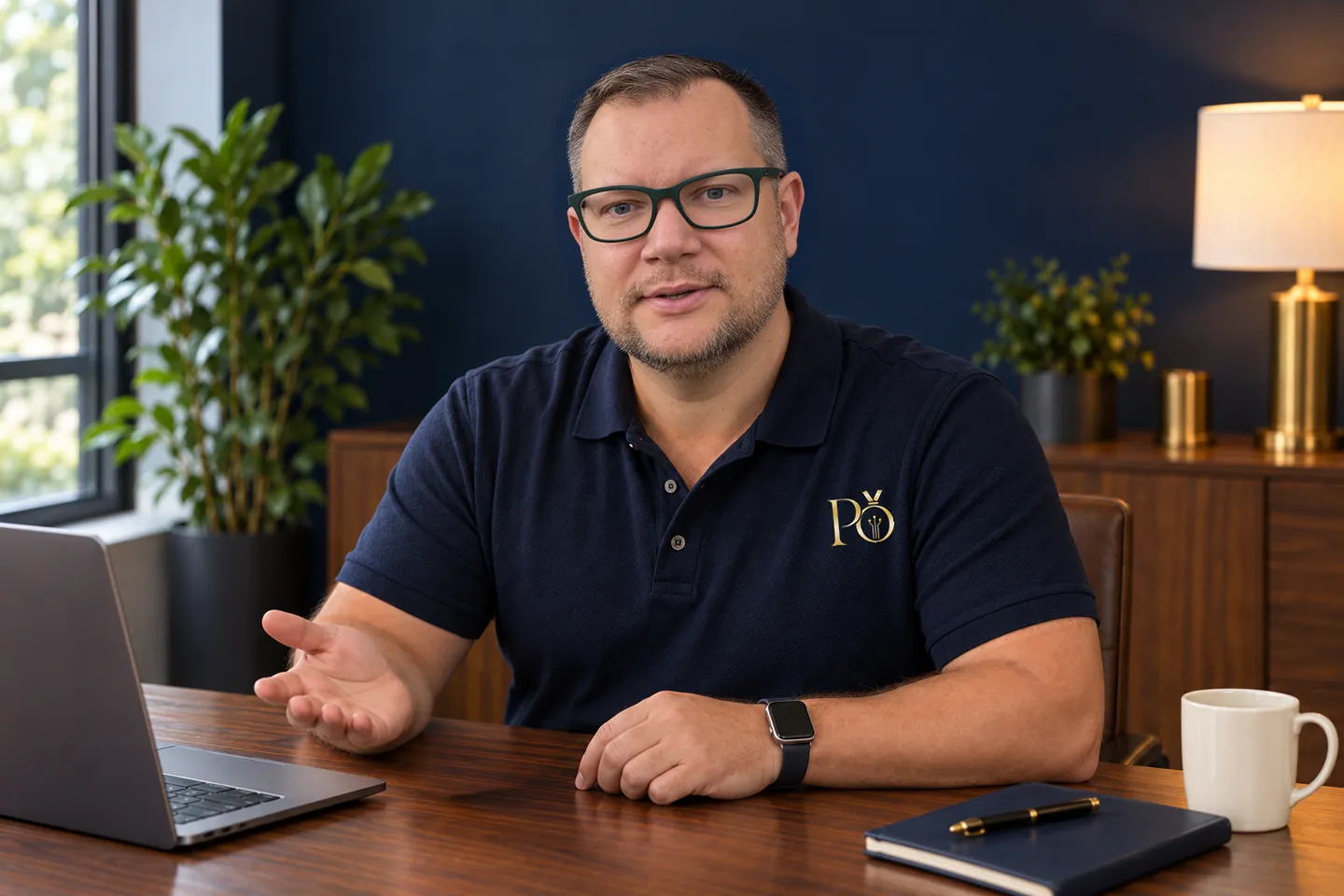 Tobias Tiefenau im Gespräch am Schreibtisch