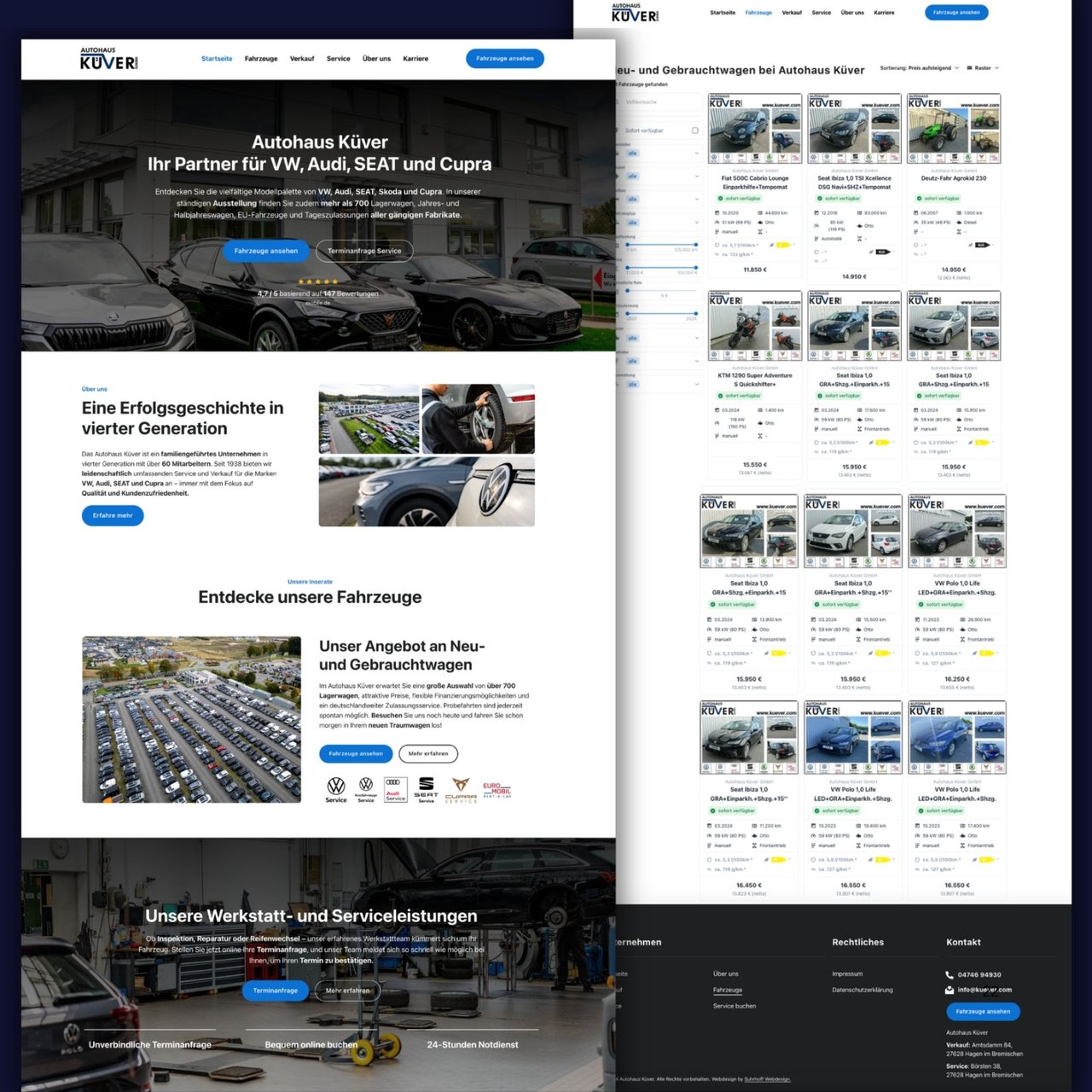 Webseite Autohaus Küver – Referenzprojekt Webdesign mit Online-Terminbuchung und Karriereseite