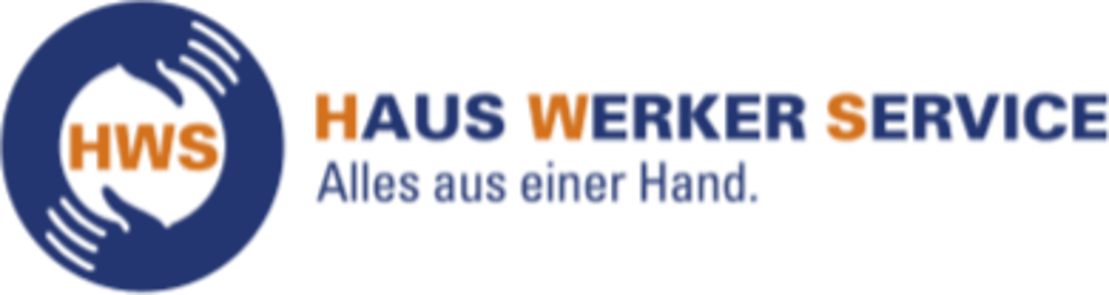 Logo: "HWS Haus Werker Service, Alles aus einer Hand" in Orange und Dunkelblau.