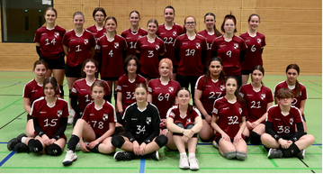 Volleyballtraining am Netz in einer Halle