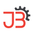 Rote Buchstaben "JB" mit einem grauen Zahnrad als Teil des "B" auf dunkelgrünem Hintergrund.