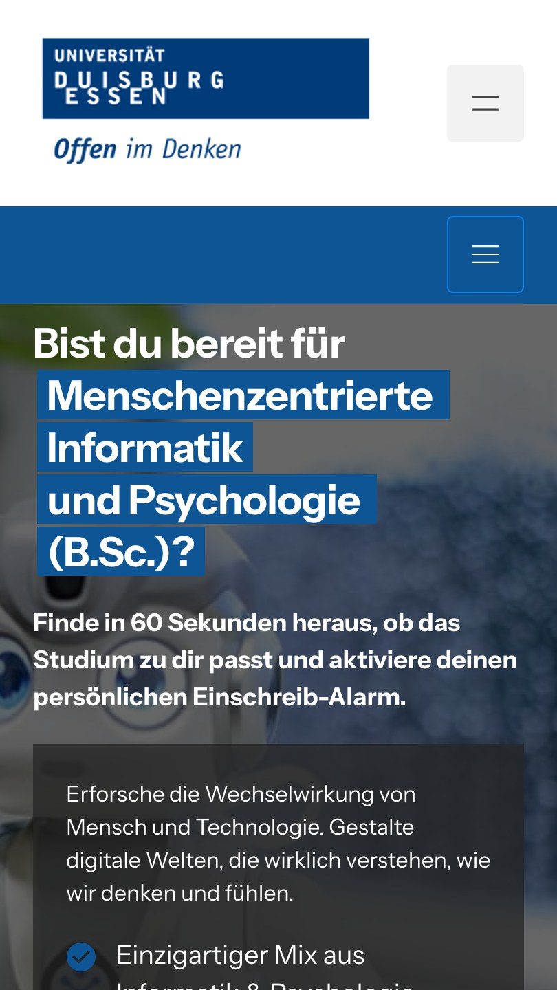 Die Landingpage für Menschzentrierte Informatik und Psychologie