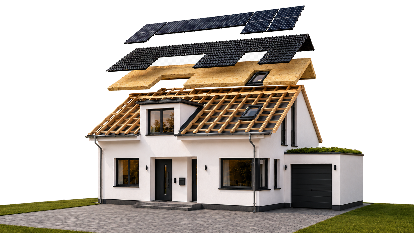 Dach nach der Sanierung mit Photovoltaik