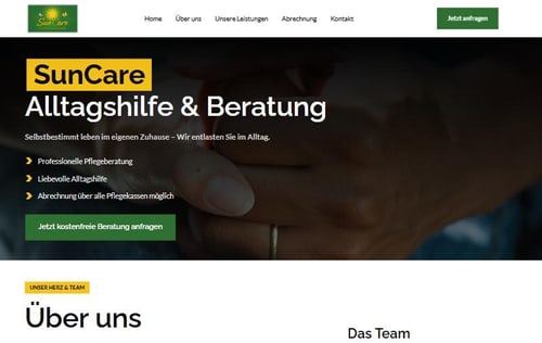 Startseite der Website von SunCare Alltagshilfe & Beratung, gebaut von QLYX Media