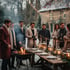 Winterliche Weihnachtsfeier mit Grill und Lichterketten