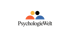 Logo: PsychologieWelt, mit drei farbigen Köpfen (orange, schwarz, blau) über dem Text.
