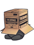 Digitale Illustration im Cartoonlook. Ein Karton verkehrtherum auf dem mammut drauf, sodass nur noch seine Beine zu sehen sind. Der Karton ist an das Game Metal Gear Solid angelehnt. Der Charakter Solid Snake versteckt sich dort unter einer Cardboard Box.