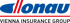 Donau Logo in blauer Schrift mit zwei roten Schrägstrichen und einer roten Linie auf schwarzem Hintergrund.
