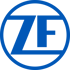 Blaues ZF-Logo auf grünem Hintergrund.